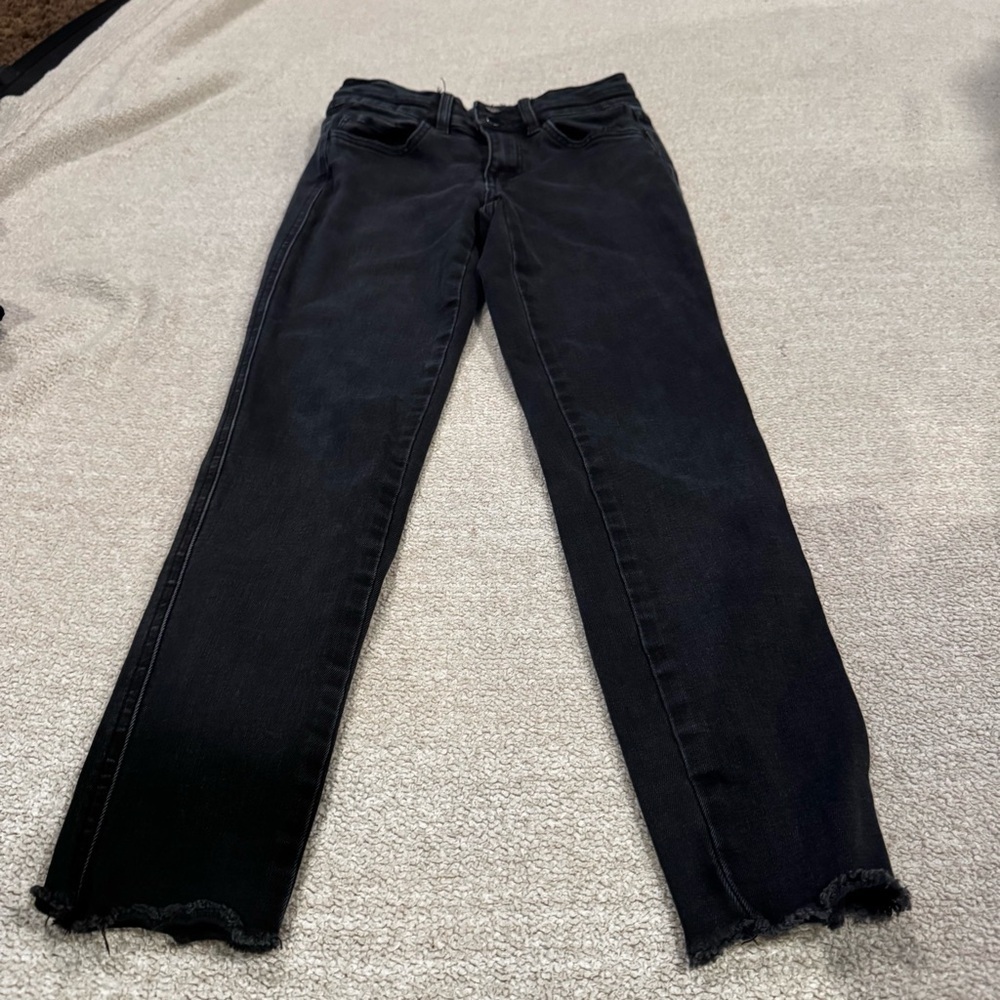 Flying Monkey Mid Rise Ankle Skinny Jeans Black 25 Raw Hem